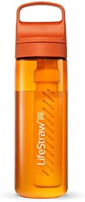 LifeStraw Go Series – BPA-Free Water Filter Bottle for Travel and Everyday use removes Bacteria, parasites and microplastics, Improves Taste, 22oz Kyoto Orange