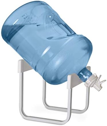 Brio Stainless Steel 3-5 Gallon Water Jug Stand and 2 Dispenser Valves, Non Slip Stand with BPA Free Fast Flow Water Spout Fits Both 48mm and 55mm Bottles 2 CAPS Included (White), 12 inches
