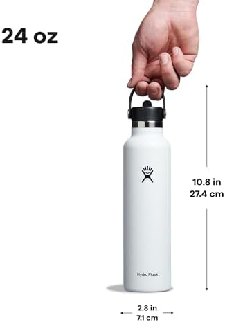 Hydro Flask 24 Oz Stainless Steel Standard Mouth Water Bottle with Flex Straw Cap and Double-Wall Vacuum Insulation