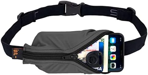 SPIbelt Original Pocket Running Belt for Women Men, Phone Holder for Running, Running Fanny Pack, Holder for Phone, Running Waist Pack, Expandable, Adjustable. Anthracite with Black Zipper