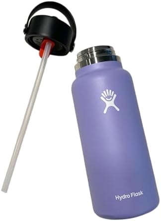 HYDRO FLASK Wide Mouth vacuum insulated stainless steel water bottle with leakproof closeable straw lid for cold water drinks, sports, travel, car and school