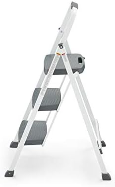 Rubbermaid 3-Step Steel Ladder, Folding Step Stool with Hand Grip and Non-Slip Feet, White, Tested to ANSI US Safety Standards, No Assembly Required (Amazon Exclusive)