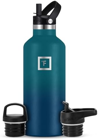 IRON °FLASK Camping & Hiking Hydration Canteens - 3 Lids (Narrow Straw Lid) Leak Proof Vacuum Insulated Stainless Steel - Hot & Cold Double Walled Sports Water Bottle - Dark Night, 32 Oz