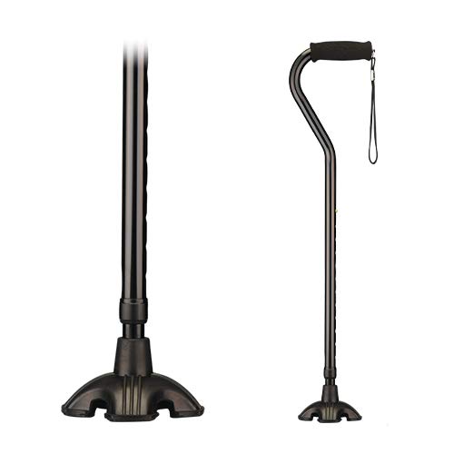 NOVA Sugarcane, Walking Cane with All Terrain Rubber Quad Tip Base and Carrying Strap, Black Design