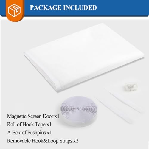 MAGZO Magnetic Screen Door Mesh, 36'' x 80'', High-Density Fiber Net Netting Curtain Tear-Resistant, Pet Friendly, Walk Through Freely Magnets, Fits for Sliding Glass/Patio/Front/Back Doors, White