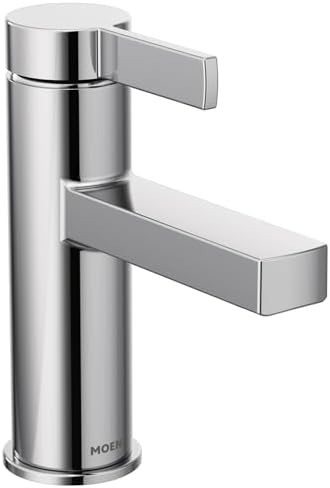 Moen Beric Chrome Modern One-Handle Single Hole Bathroom Faucet with Drain Assembly and Optional Deckplate for your Bath Sink, 84774