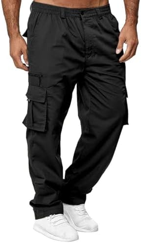 THWEI Mens Cargo Pants Casual Cotton Jogger Multi Pockets Outdoor Hiking Work Sweatpants