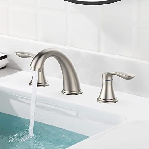 Bathroom Sink Faucet, Faucet for Bathroom Sink, Widespread Brushed Nickel Bathroom Faucet 3 Hole with Stainless Steel Pop Up Drain and cUPC Lead-Free Hose - (Brushed Nickel 2 Packs)