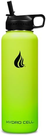 HYDRO CELL Stainless Steel Insulated Water Bottle with Straw - For Cold & Hot Drinks - Metal Vacuum Flask with Screw Cap and Modern Leakproof Sport Thermos for Adults (Neon 40oz)