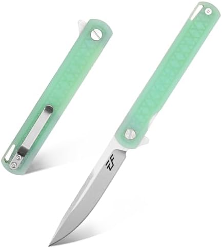 Eafengrow EF16 Folding Knife Flipper Ball Bearing Point D2 Blade G10 Handle with Pocket Clip Everday Carry Pocket Knife Liner Lock Camping Tactical Outdoor Multitool (Jade)