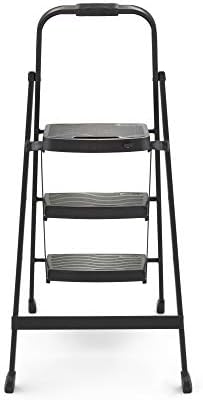 Rubbermaid 3-Step Steel Ladder, Folding Step Stool with Hand Grip and Non-Slip Feet, Black, Tested to ANSI US Safety Standards, No Assembly Required
