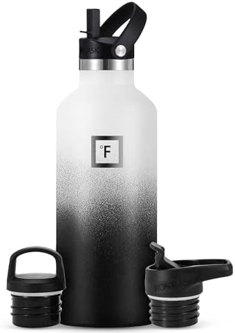 IRON °FLASK Camping & Hiking Hydration Canteens - 3 Lids (Narrow Straw Lid) Leak Proof Vacuum Insulated Stainless Steel - Hot & Cold Double Walled Sports Water Bottle - Day & Night, 32 Oz