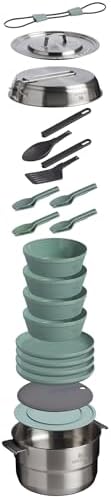 Stanley Wildfare Core 26-Piece Complete Camp Kitchen Cook Set | 4 qt Pot with Lid, 8in Fry Pan | 4 Table Settings, Plates, Bowls, Utensils | Camping Essentials for Your Camp Kitchen | BPA-Free