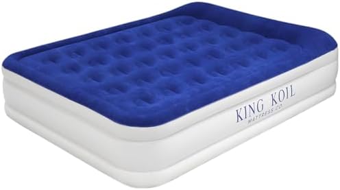 King Koil Luxury Queen Air Mattress with Built-in Pillow & Ultra-Fast Built-in High-Speed Pump, 20″ Inflatable Premium Airbed, Waterproof, Adjustable Firmness, 1-Year Manufacturer Warranty