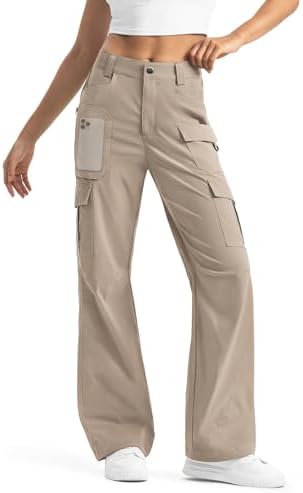 Moosehill Women's-Cargo-Hiking-Pants-High-Waisted Wide Leg Water Resistance Lightweight Stretch for Work Casual Outdoor