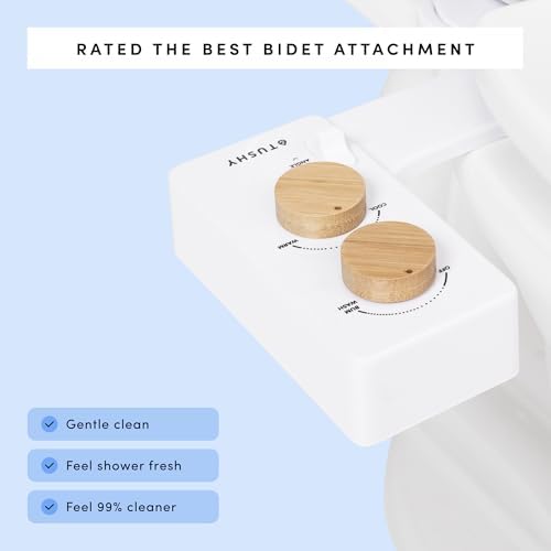 TUSHY Spa Warm Water Bidet Attachment for Toilet. Universal Fit, Easy Install (Requires Sink Access for Optional Temperature Control) Self Cleaning, Adjustable Pressure, Angle Control, Platinum Knob
