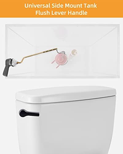 Hibbent Universal Metal Side Mount Toilet Handle Replacement Kit, Brass Toilet Flush Tank Lever with Stainless Steel Flapper Chains for Most Toilets, Matte Black Finish