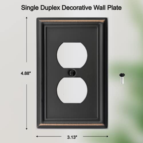 Single Duplex Outlet Light Switch Cover Luca Metal Wall Plate, 4-Pack Aged Bronze 1 Gang, Oil Rubbed Bronze for Receptacle Light Switch, Outlet Cover Decorative, Wallplate, Midsize, Durable