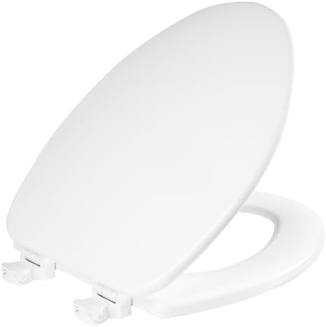 CHURCH Toilet Seat, Easy Clean Hinges Release for Deep Cleans, Durable Enameled Wood Seat, Elongated, White