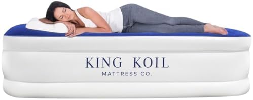 King Koil Luxury Queen Air Mattress with Built-in Pillow & Ultra-Fast Built-in High-Speed Pump, 20″ Inflatable Premium Airbed, Waterproof, Adjustable Firmness, 1-Year Manufacturer Warranty