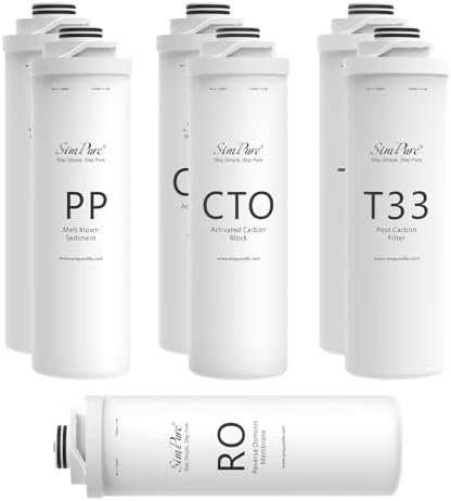 SimPure T1-400UV 1-Year Replacement Filter Cartridge Pack Set for T1-400UV Tankless Reverse Osmosis Water Filter System (2*PP + 2*CTO + 1*RO + 2*T33)