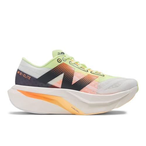 New Balance Women's FuelCell SuperComp Elite V4 Running Shoe, White/Bleached Lime Glo/Hot Mango, 10 Wide
