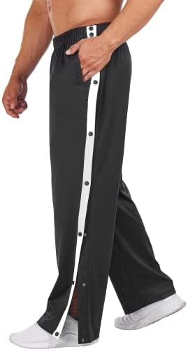 Deyeek Men's Tear Away Basketball Pants High Split Snap Button Casual Post-Surgery Sweatpants with Pockets