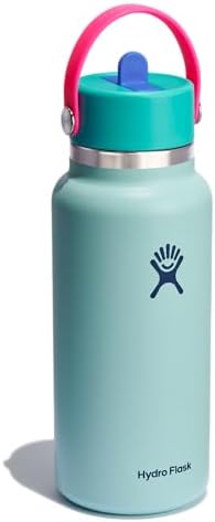 HYDRO FLASK Wide Mouth vacuum insulated stainless steel water bottle with leakproof closeable straw lid for cold water drinks, sports, travel, car and school