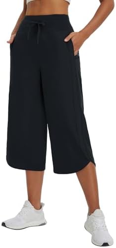 baleaf Women's Capri Pants Wide Leg Athletic Yoga Capris with Pockets Quick Dry Hiking Pants Loose Lounge Summer UPF 50+