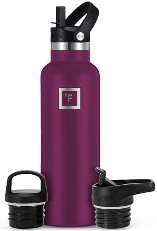 IRON °FLASK Camping & Hiking Hydration Canteens - 3 Lids (Narrow Straw Lid) Leak Proof Vacuum Insulated Stainless Steel - Hot & Cold Double Walled Sports Water Bottle - Burgundy, 20 Oz