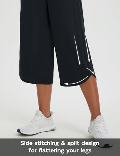 baleaf Women's Capri Pants Wide Leg Athletic Yoga Capris with Pockets Quick Dry Hiking Pants Loose Lounge Summer UPF 50+