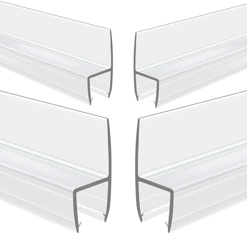 4-Pack Frameless Shower Door Side Seal Strip Shower Door Bottom Seal Shower Door Sweep for 3/8 Inch Thick Glass, Vertical H-Type Glass Door Seal Stop Leaks. (4-Pack x 45" Length)
