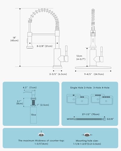 APPASO Black Kitchen Faucet with Soap Dispenser and Pull Down Sprayer, SUS304 Stainless Steel Commercial Single-Handle Spring Faucet for Kitchen Sink, Matte Black
