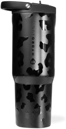 HydroJug Sport - Stainless Steel Tumbler with Straw, Vacuum Insulated, 40oz Leakproof Water Bottle, Ergonomic Design, Reusable, Dishwasher Safe, Rubber Base, Durable for Gym or Outdoors, Black Leopard