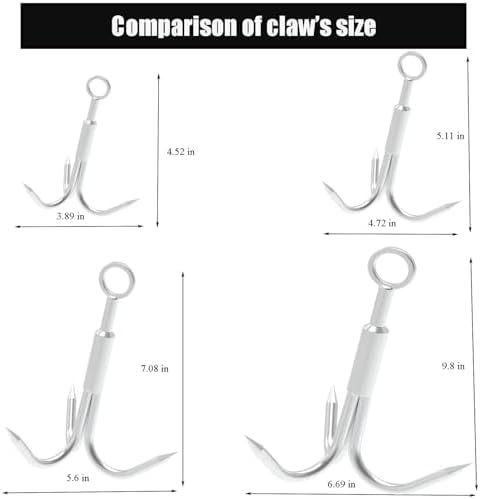 Grappling Hook with 3-Claw Stainless Steel,3 Claw Climbing Carabiner Hook for Retrieving,Outdoor Hiking,Tree Limb Removalr,Salvage.