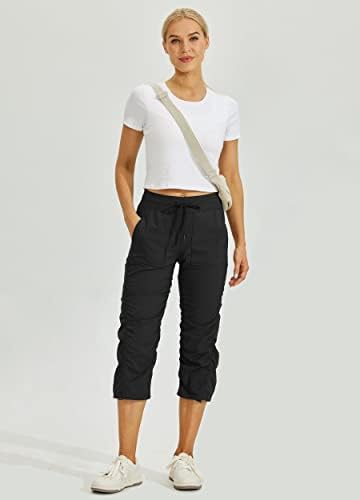 Willit Women's Quick-Dry Capris Hiking Travel Pants Striped Woven Workout Pants with Pockets Lightweight