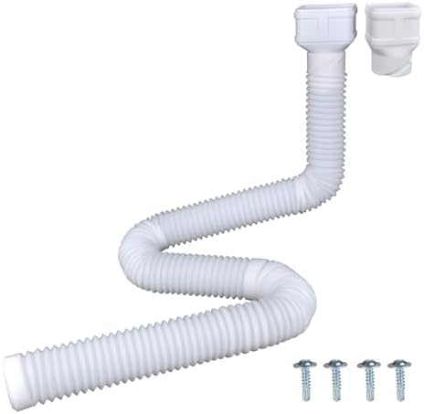 7ft Long Gutter Downspout Extensions, 3” Downspout Extender Drainage Pipe for 2"×3" Downspout and 3"×4"Downspout, Flexible Pipe Stretched Length 7ft, White,1-Pack