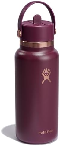 HYDRO FLASK Wide Mouth vacuum insulated stainless steel water bottle with leakproof closeable straw lid for cold water drinks, sports, travel, car and school