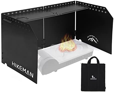 HIKEAMN Camping Stove Windscreen - Outdoor Folding Gas Stove Windshield,Camping Wind Blocker with a Storage Bag for Camping,Hiking,Picnic,Cooking (black)