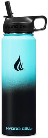 HYDRO CELL Stainless Steel Insulated Water Bottle with Straw - For Cold & Hot Drinks - Metal Vacuum Flask with Screw Cap and Modern Leakproof Sport Thermos for Adults (Teal/Black 24oz)