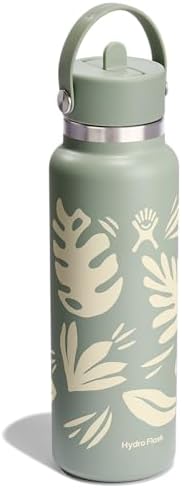 HYDRO FLASK Wide Mouth vacuum insulated stainless steel water bottle with leakproof closeable straw lid for cold water drinks, sports, travel, car and school