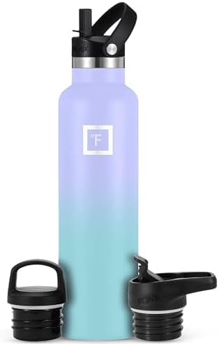 IRON °FLASK Camping & Hiking Hydration Canteens - 3 Lids (Narrow Straw Lid) Leak Proof Vacuum Insulated Stainless Steel - Hot & Cold Double Walled Sports Water Bottle - Cotton Candy, 24 Oz