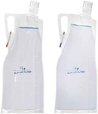 Survivor Filter Collapsible Water Bottles, Canteens (32oz) 2 Pack (2L Total) - Durable Carabiners and Handles. Squeeze Water Through a Filter or Use as Water Bottles