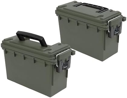 Sheffield 12791 2-Pack Ammo Storage Box, Stackable .30 Cal Field Boxes, Water and Dust Resistant, Lockable Storage Box with Handle, Secures Hunting Gear, Supplies, and Bullets, Made in the USA, Green