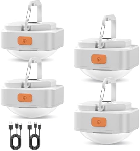 Rechargeable Camping Lights FLY2SKY 4Pcs White Tent Lights Mini Flashlight Portable LED Camping Lantern Survival Gear Camping Accessories for Hiking Backpacking Fishing Hurricane Emergency Outage