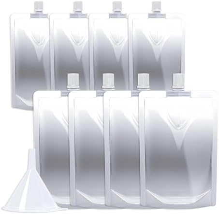 8&16OZ 8PCS Drink Bags, Reusable Spouted Pouches with Funnel for Drinking Liquid Beverage Juice,Stand Up Plastic Flasks for Travel Camping Outdoor Sport Concert Event,Leak-Proof Food Grade