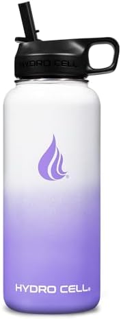 HYDRO CELL Stainless Steel Insulated Water Bottle with Straw - For Cold & Hot Drinks - Metal Vacuum Flask with Screw Cap and Modern Leakproof Sport Thermos for Adults (Lavender/White 32oz)
