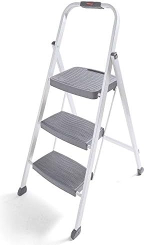 Rubbermaid 3-Step Steel Ladder, Folding Step Stool with Hand Grip and Non-Slip Feet, White, Tested to ANSI US Safety Standards, No Assembly Required (Amazon Exclusive)