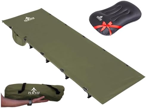 Ultralight Camping Cot with Inflatable Camping Pillow for Adults & Kids; Supports up to 330lbs; 4.85lbs Lightweight Portable Camping Bed for Hiking, Camping & Backpacking with Carry Bag (Green)