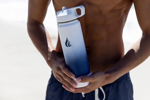 HYDRO CELL Stainless Steel Insulated Water Bottle with Straw - For Cold & Hot Drinks - Metal Vacuum Flask with Screw Cap and Modern Leakproof Sport Thermos for Adults (Navy/White 24oz)